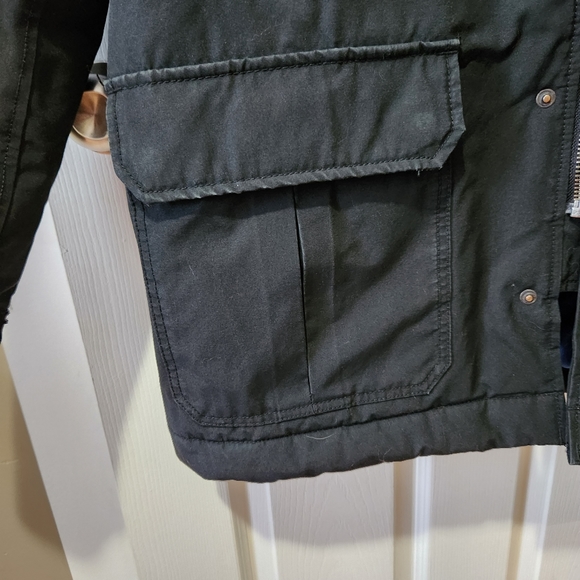 GAP black winter coat parka faux fur trim hood zip front medium - Picture 10 of 16